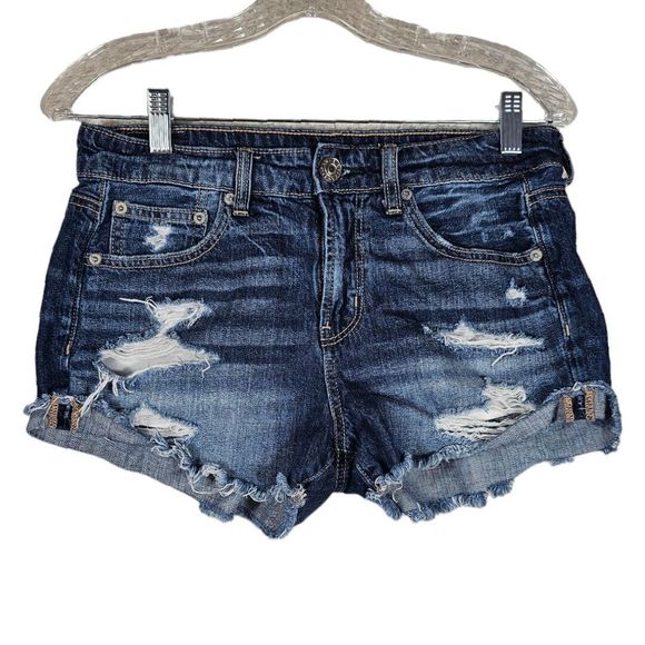 American Eagle Outfitters Pants - American Eagle Outfitters Tomgirl Shortie Women's SZ 2 Blue Mid Rise Distressed
